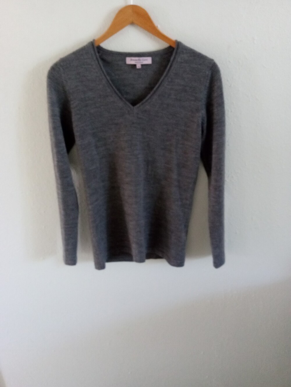 BRUNELLA GORI [Italy] Extra Fine Merino Wool V-Neck Sweater Gray | S - Picture 6 of 9